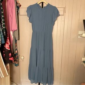 Haptics Blue Ruffle Sleeve Maxi Dress